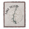 Lake Tillery map on a woven blanket with compass rose and fringed edges.
