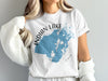 White t-shirt with blue Indian Lake map graphic and "Ohio" text.