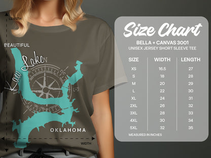 T-shirt size chart for Bella + Canvas 3001 unisex short sleeve tee.