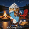 Iced coffee with whipped cream, Sylvan Lake South Dakota map, s'mores ingredients by campfire.