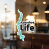 Turquoise outline of Aziscohos Lake with "Aziscoshos Life" text.