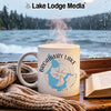 White mug with "Broadway Lake South Carolina" text and lake outline design.