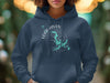 Dark blue hoodie with a teal Loch Raven Maryland map and compass graphic.