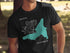 Black t-shirt featuring Lake Gregory California map, compass, and text.