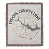Woods Canyon Lake Arizona with compass design and map outline on fringed throw.