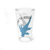 Clear glass pint glass with Lake Murray map design and "California" text.
