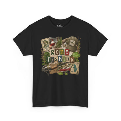 Gone Fishing T-Shirt | Scrapbooking Letters Retro Vintage Design | Retirement and Father's Day Shirt