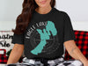 Black t-shirt with Eagle Lake California map graphic and compass rose.
