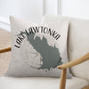Pillow with map of Lake Lawtonka, Oklahoma and compass rose design.