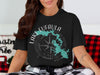 Black t-shirt with Lake Eufaula, Oklahoma map and compass design.