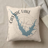Castaic Lake California map design on a cream textured pillow with compass rose detail.