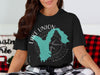 Black t-shirt with Lake Union, Washington map and compass graphic.
