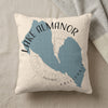 Cream pillow with blue Lake Almanor California map and compass design.