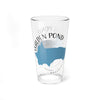 Clear glass pint glass with Walden Pond map design and Massachusetts text.