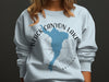 Light gray sweatshirt with a blue map outline of Black Canyon Lake, Arizona.
