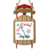 Sled ornament with "Merry Christmas FROM Long Lake" text and snowflakes.