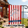 Red and white striped garden flag with "Watts Bar Lake" and "The Smith Family" text.