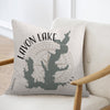 Lavon Lake Texas map with compass graphic on a textured cushion.