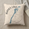 Pillow with Banks Lake Washington map and compass rose design.