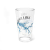 Clear glass pint glass with Patoka Lake Indiana map and compass design.