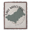 Tapestry blanket with Lake Mascuppic map and New Hampshire text.