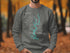 Dark grey sweatshirt featuring a turquoise map of Lake Wylie, South Carolina.
