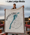 Tapestry blanket with Banks Lake, Washington map and compass design.