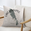 Cushion with Lake Winnipeg Manitoba map and compass design.