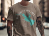 Whiskeytown Lake California design on a taupe t-shirt with compass and lake outline.