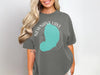 Gray t-shirt with turquoise map graphic and "NEWNANS LAKE FLORIDA" text.