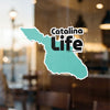 Teal island outline sticker with "Catalina Life" text.