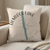 Hemlock Lake New York pillow with compass design and blue stripe.