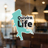 Turquoise outline sticker of a leaping figure with "Quivira Life" text.