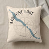 Pillow with Maligne Lake map, compass rose, and text "Maligne Lake Canada".
