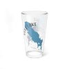 Glass with blue Gull Lake, Michigan map and compass design.