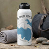White water bottle with blue map graphic and text "S AND HESS" and "MIC".