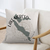 Pillow with Lake Merced California map and compass rose design.