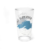 Clear pint glass with blue Lake Superior map and compass design.