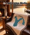 Woven throw blanket with Lake Union, Washington map and compass design.