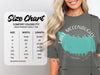 Comfort Colors 1717 heavyweight adult tee size chart with width and length measurements.