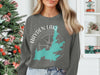 Grey sweatshirt with Hayden Lake Idaho map and compass design.