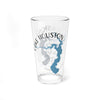 Clear glass pint glass with Lake Houston map and compass rose design.