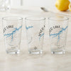 Three clear glasses featuring a blue Hyco Lake map and compass design.