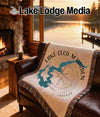 Throw blanket with Lake Cecil M. Harden map and compass design, Indiana.