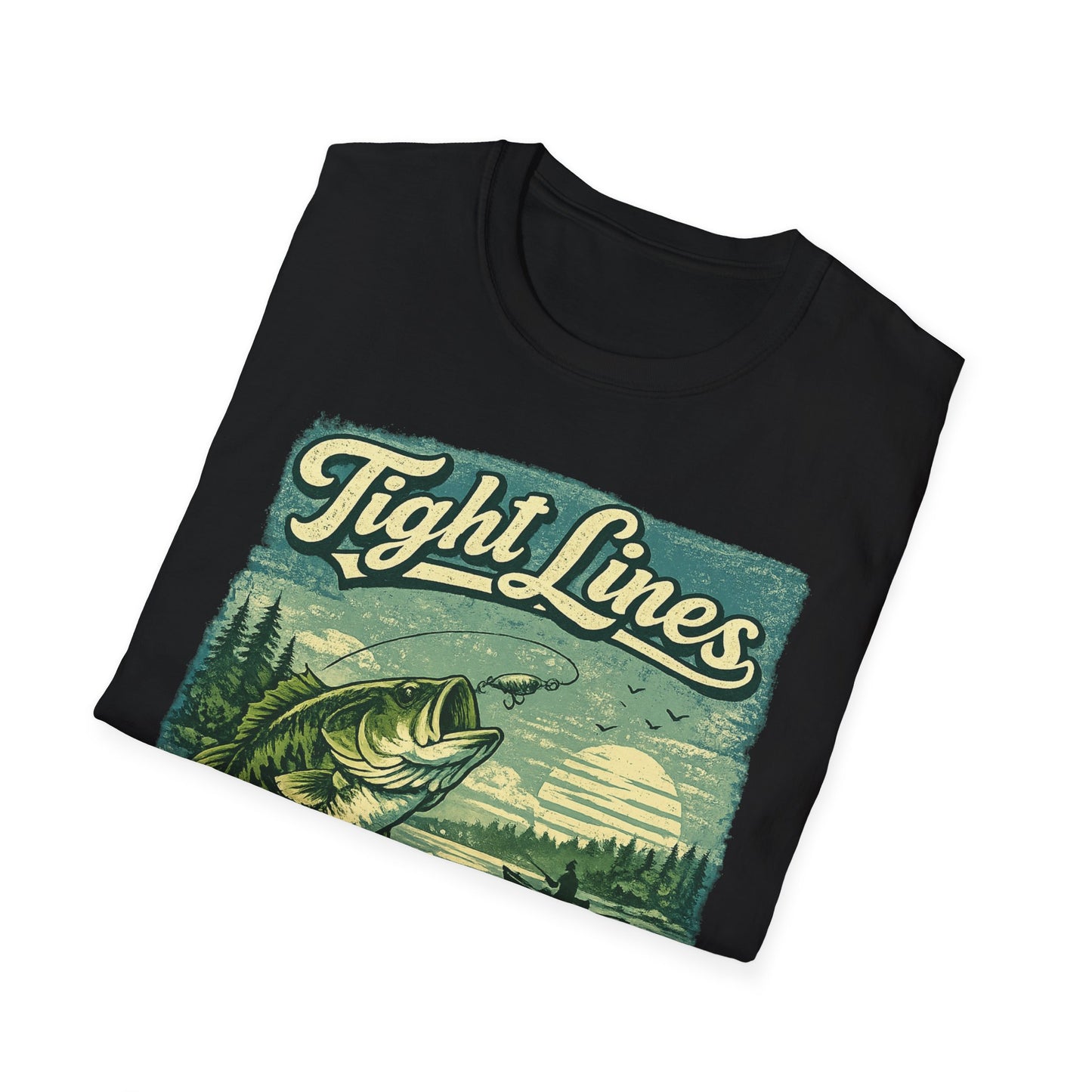 Tight Lines Fishing Graphic T-Shirt | Bass Fishing at the Lake Retro Design