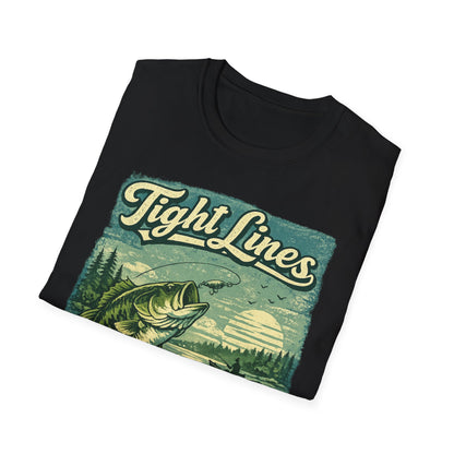 Tight Lines Fishing Graphic T-Shirt | Bass Fishing at the Lake Retro Design