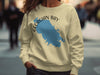 Cream sweatshirt with blue Georgian Bay map graphic and "Ontario" text.
