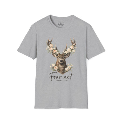 Fear Not Isaiah 41:10 Christian Bible Verse Shirt, Floor Deer Buck Antlers Design, Faith and Religious Gift, Scripture Shirt