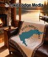 Woven throw featuring a teal map of Ross Barnett Lake, Mississippi.
