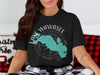 Black t-shirt with Lake Wawasee Indiana map and compass design.